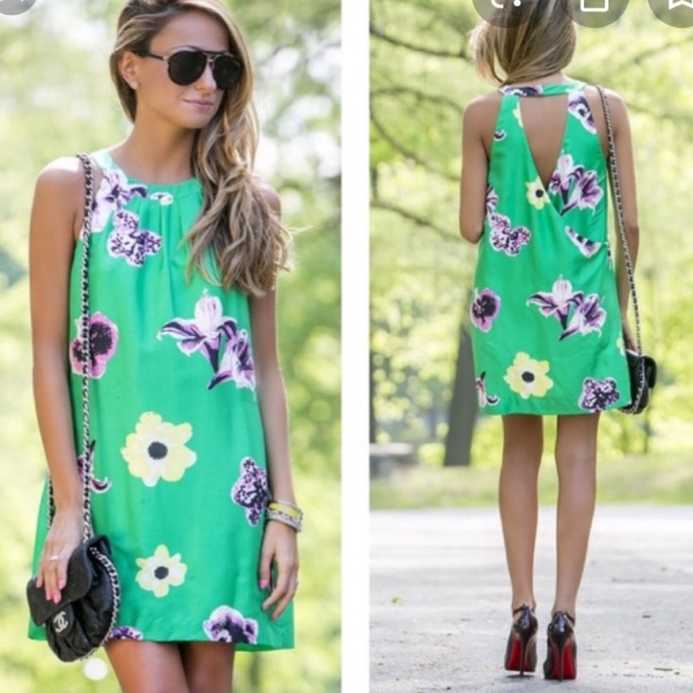 J. Crew high neck green dress mini floral key hole open back sleeveless sz. 4